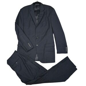 Lauren Ralph Lauren Navy Pinstripe 100% Wool Suit 2Pc Blazer Pants 42L